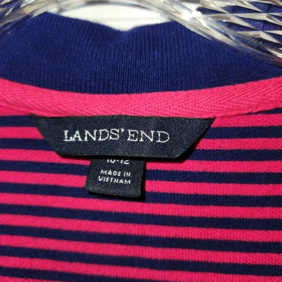 Lands' End Pink And Navy Blue Stripe Knit Collared Polo Dress Size Medium 10-12 - Picture 3 of 8